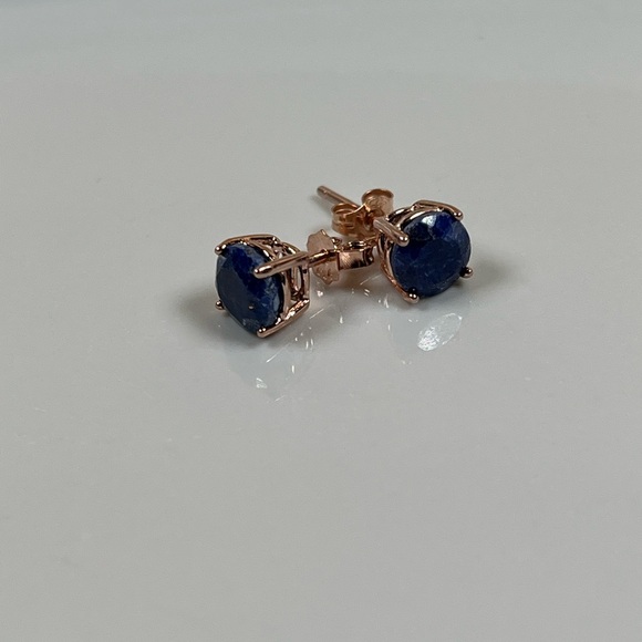 Rose Gold Solid 925 Sterling Silver Sapphire Gemstone Push Back Stud Earrings - Picture 10 of 10